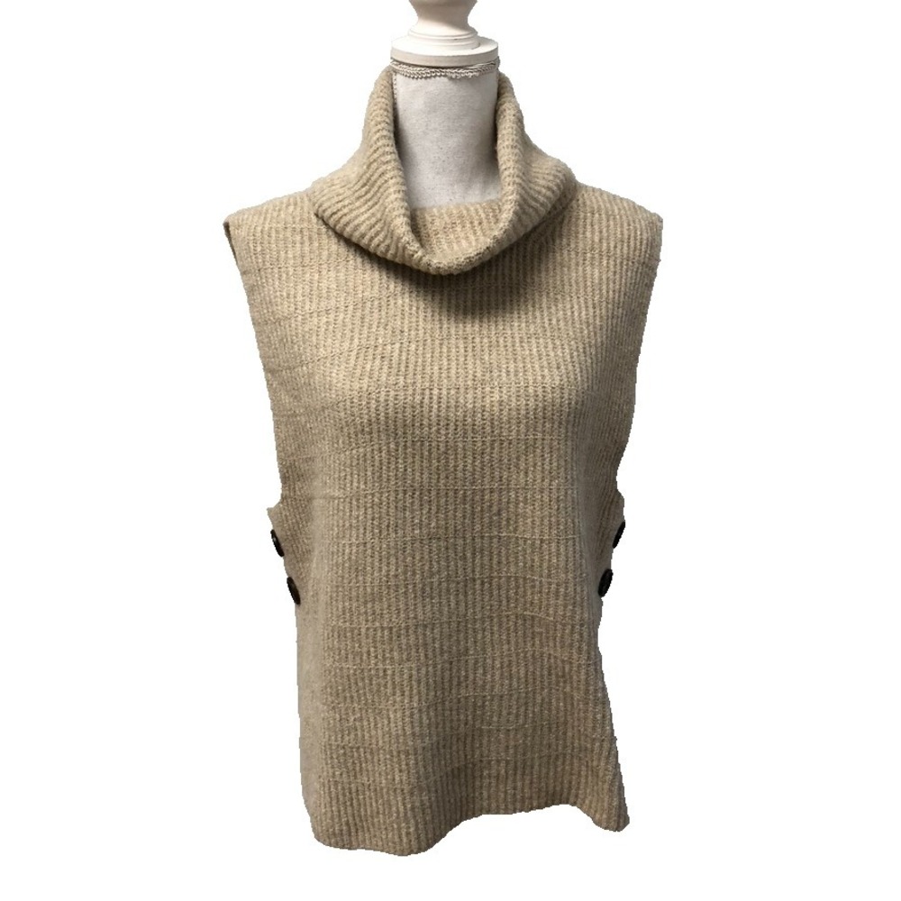 Ichi Sweater Jumper Womens XS Small Beige Cowl‎ Neck Sleeveless Oversize Boho